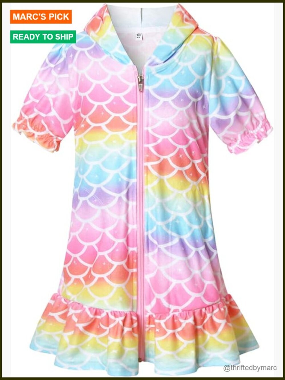 Girls Terry Swimsuit Cover-Up Hooded Zip-Up Beach Robe